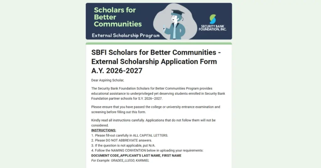 Security Bank Foundation Scholarship online application form