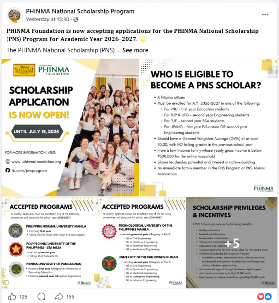 PHINMA National Scholarship Program 2026
