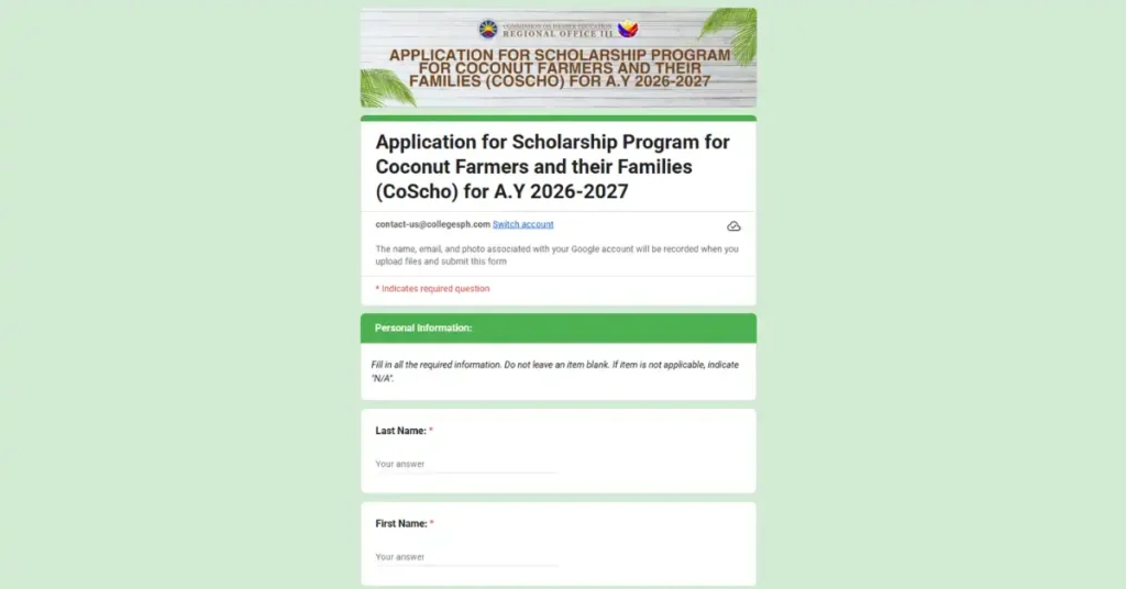 CHED CoScho Scholarship application form
