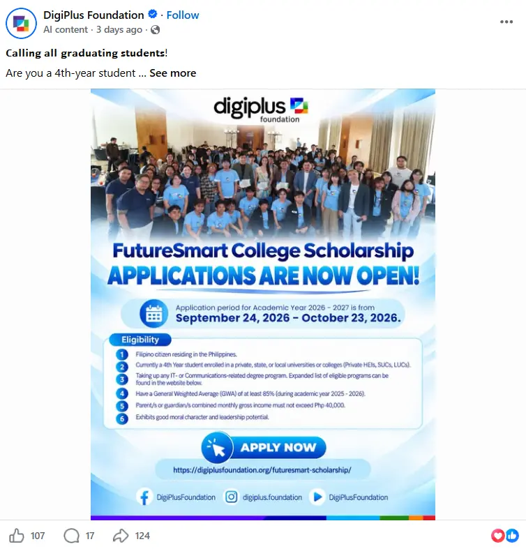 DigiPlus FutureSmart College Scholarship 2026