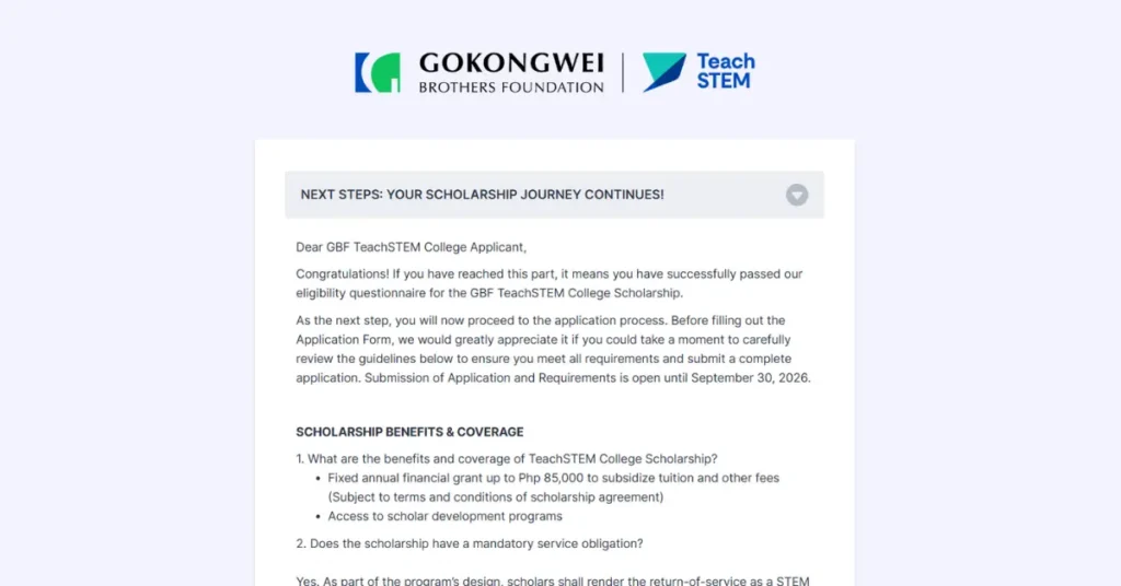 GBF TeachSTEM College Scholarship Online application